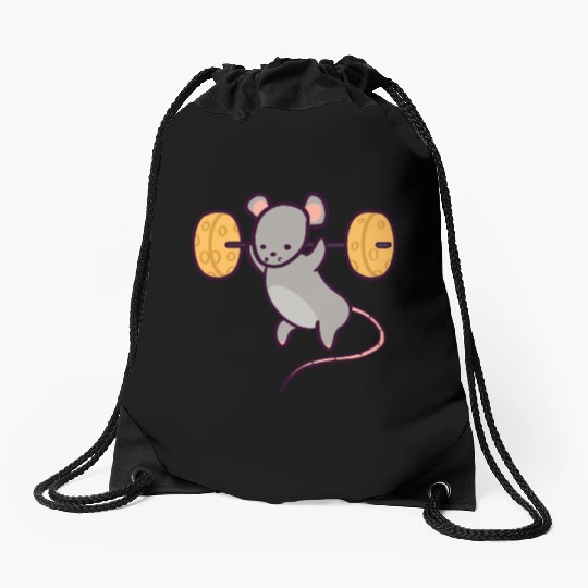 Cute Gym Rat Cheese Squat Drawstring Bags