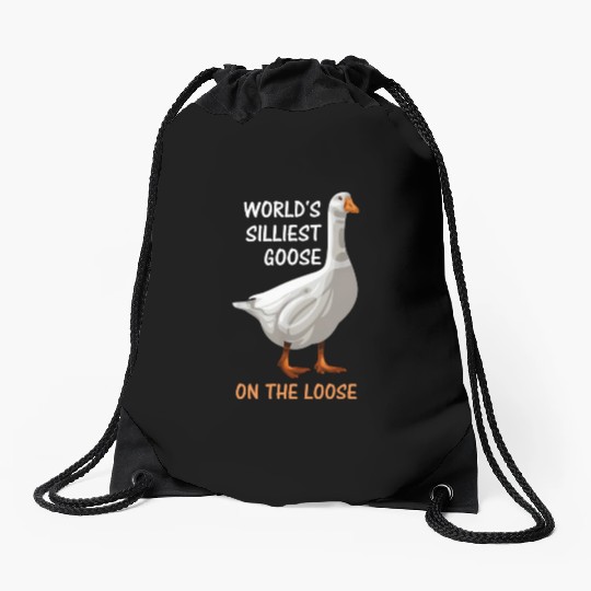 World s Silliest Goose On The Loose Funny Silly Drawstring Bags