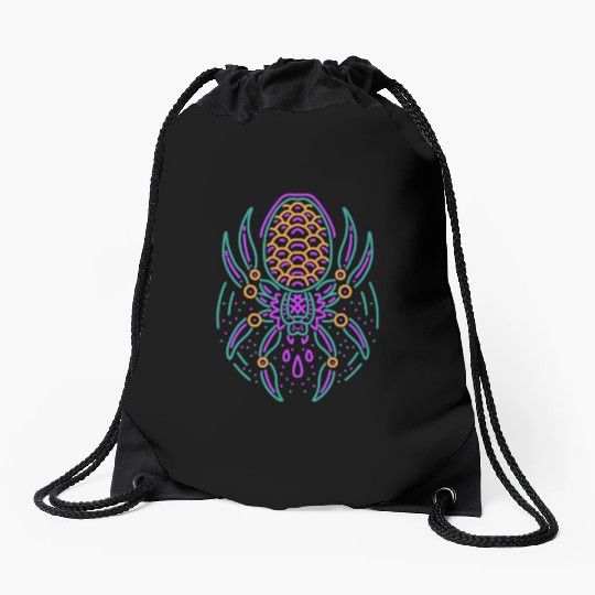 Spider Neon Tattoo Style Drawstring Bags