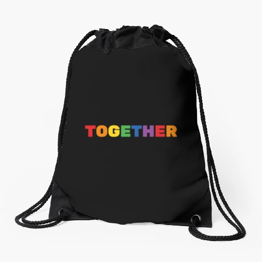 TOGETHER rainbow sign Drawstring Bags