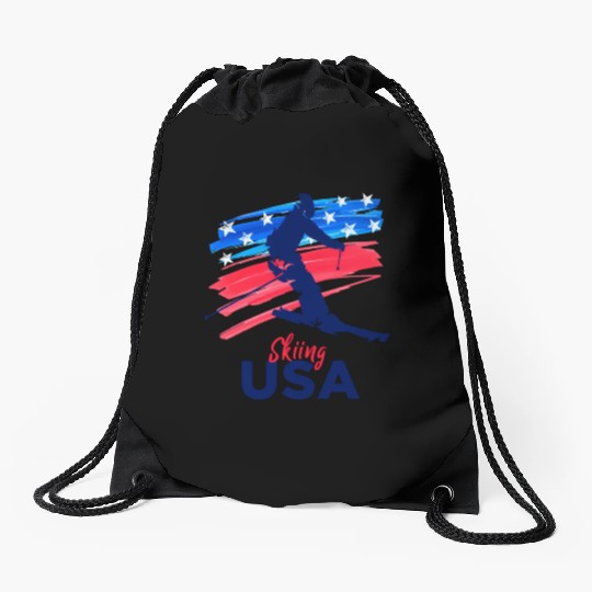 Skiing Usa Support The Team Usa Flag Ski Winter Drawstring Bags