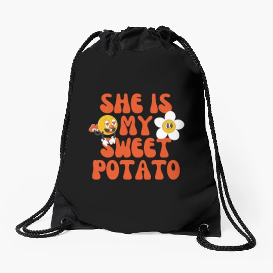 she is my sweet potato Drawstring Bags