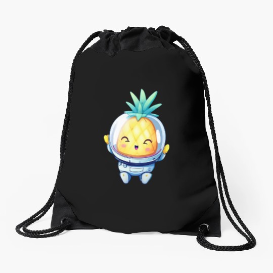 Kawaii astronauts pineapple Drawstring Bags