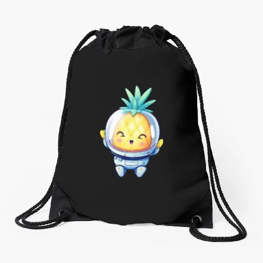 Kawaii astronauts pineapple Drawstring Bags