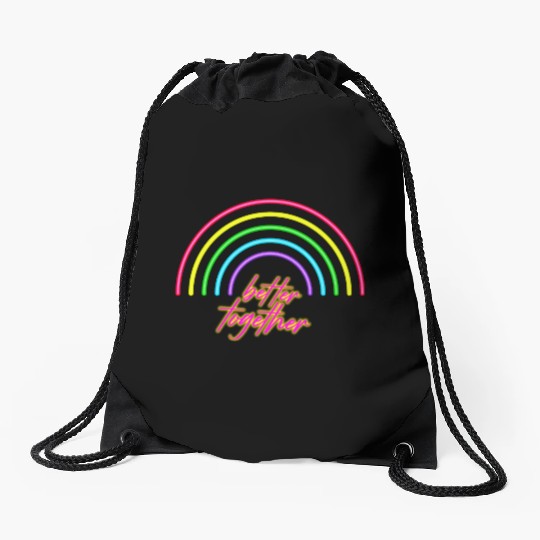 Better Together Neon Rainbow vintage Drawstring Bags