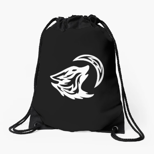 Tribal White Howling Wolf Tattoo 70s Drawstring Bags