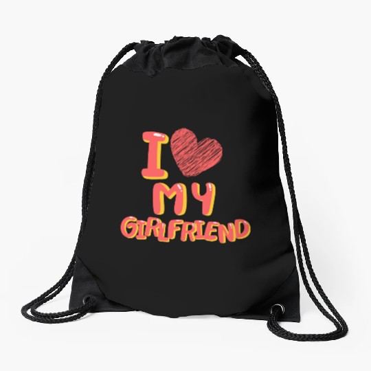 I Love My Girlfriend Heart Balloons White Drawstring Bags