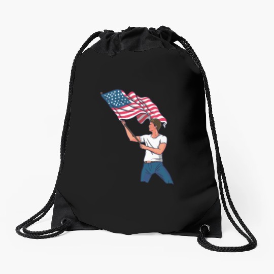 Waving Usa Flag Drawstring Bags