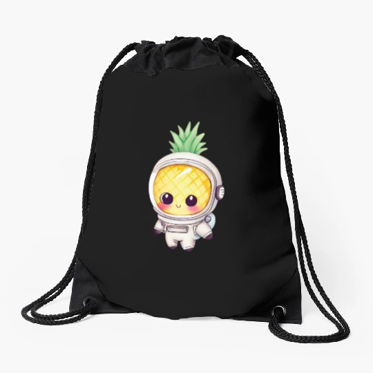Kawaii astronauts pineapple Drawstring Bags
