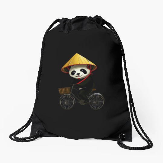 Panda Biking Drawstring Bags