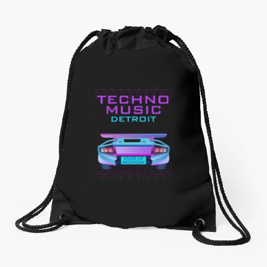 Techno Music Detroit Drawstring Bags
