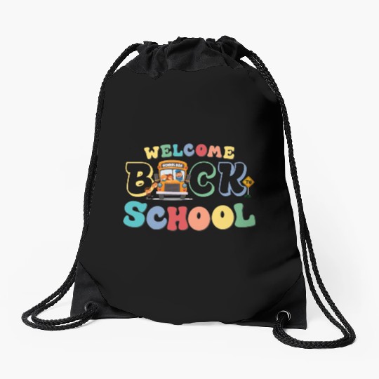 Welcome Back to School for Cute Funny School Bus Drawstring Bags