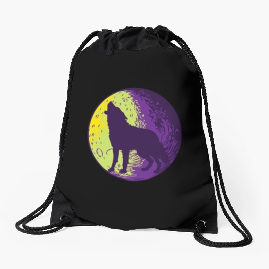 Howling wolf in the moon cool Drawstring Bags