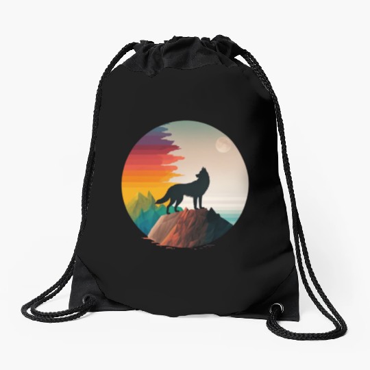 LGBTQIA+ Majestic wolf on the mountain top Drawstring Bags