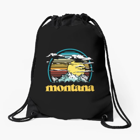 Montana 80s Style Mountains Sun Drawstring Bags