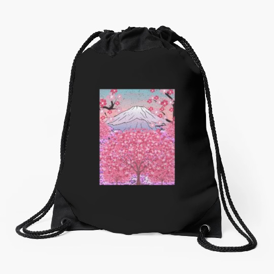 Japan nature mountain sakura gift cherry blossoms Drawstring Bags