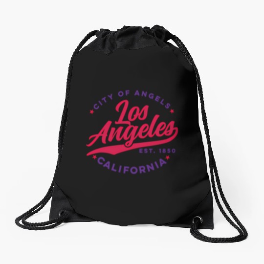 Los Angeles City Of Angels California Red Text Drawstring Bags