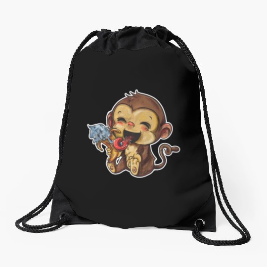 Ice Cream Monkey Drawstring Bags
