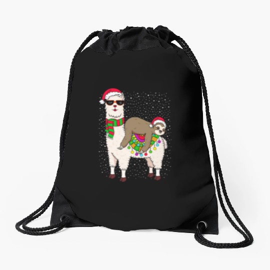 Sloth Riding Llama Sloth Drawstring Bags