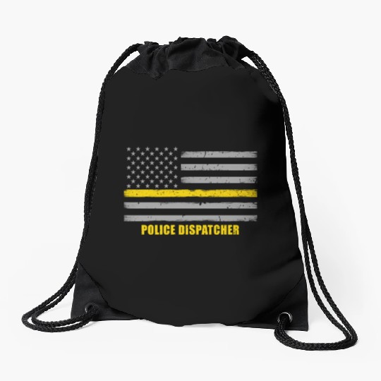 Police Dispatcher - Thin Gold Line Flag Drawstring Bags
