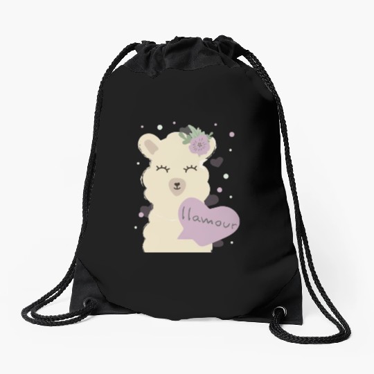 Cute Llama Llamour Valentine Drawstring Bags