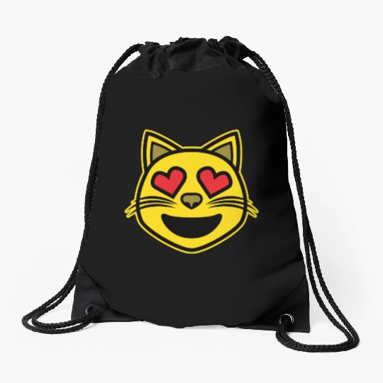 Heart Eyes Smiling Cat Face Funny Feline Lover Drawstring Bags