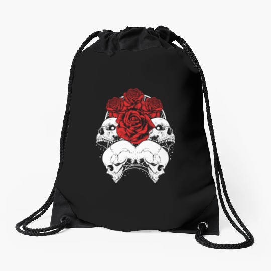 Gothic Drawstring Bags, Skull Red Roses Goth Vintage Grunge
