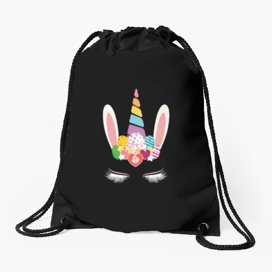 Happy Easter Unicorn Bunny Ears Eggs Hunter Drawstring Bags