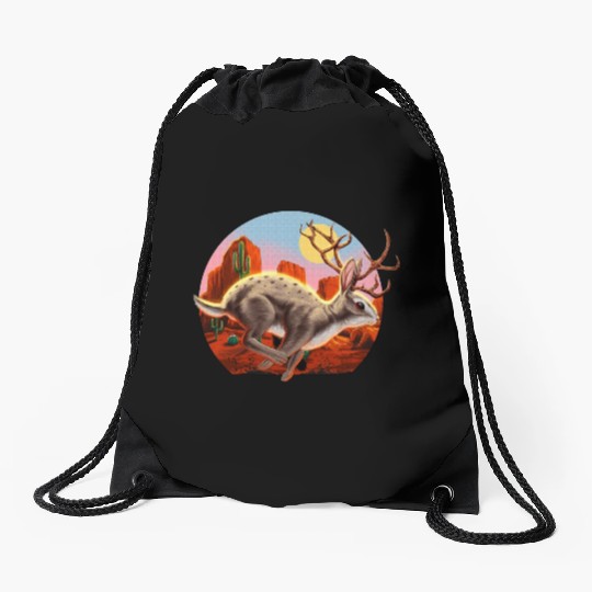 Jackalope Cryptid Rabbit Drawstring Bags
