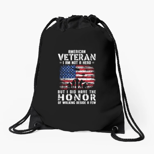 US Army Veteran American Veteran Flag Drawstring Bags