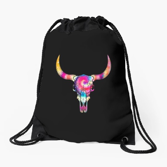 Cow Drawstring Bags, Cow Skull Tie Dye Watercolor Drawstring Bags, Cow