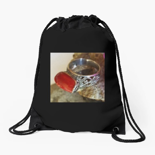 Red Coral sterling silver ring for women Drawstring Bags