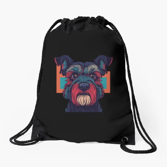 Retro Schnauzer Portrait Drawstring Bags