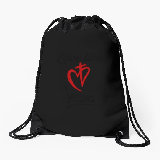 Love like Jesus heart and cross quote son of god Drawstring Bags