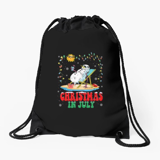 christmas in July snowball Xmas Summer Drawstring Bags