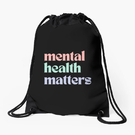 Mental Health Matters | Retro Quote Pastel Rainbow Drawstring Bags