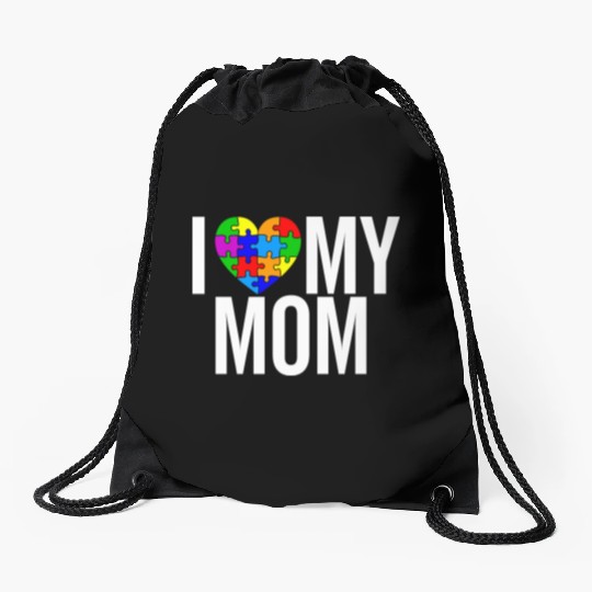 I Love My Mom Drawstring Bags