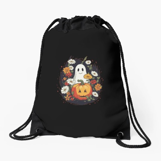 Trick or Treat Halloween Drawstring Bags With Ghost Pumpkin