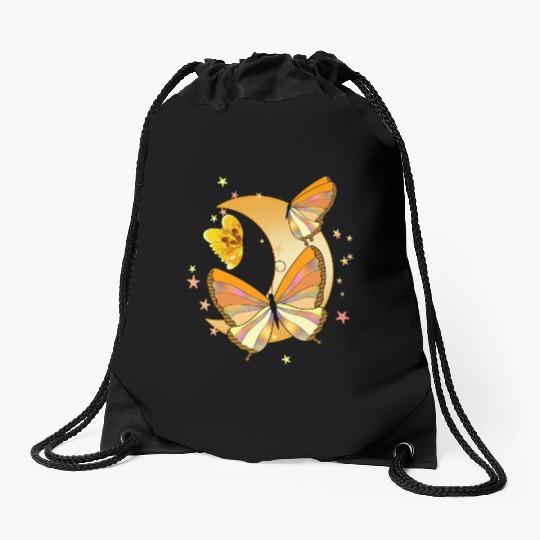 Orange butterflies moon aesthetic butterfly insect Drawstring Bags