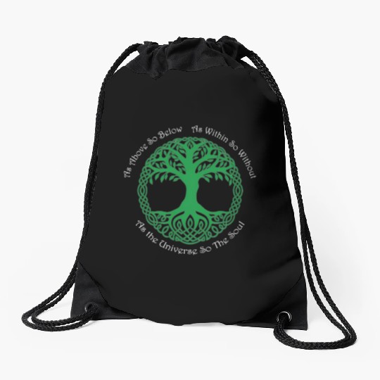 Pagan Celtic Wiccan As Above So Below Green Tree Drawstring Bags
