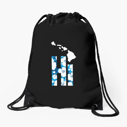 Hawaii Hi Hibiscus Blues Drawstring Bags