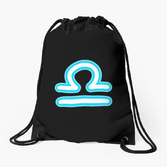 Libra Zodiac Sign Neon Blue Drawstring Bags