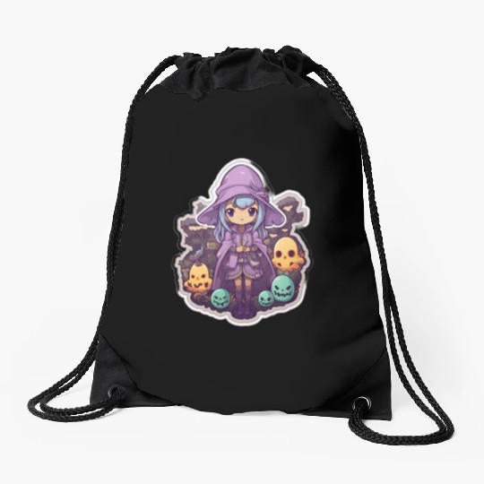Cute Cartoonish Necromancer Summoning Friends Drawstring Bags