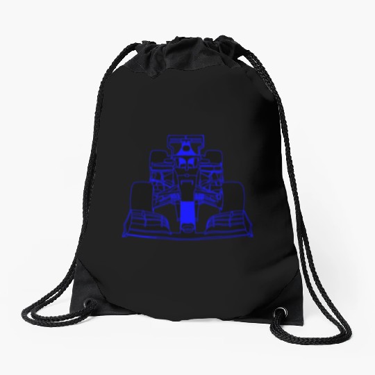 Race car blue Drawstring Bags