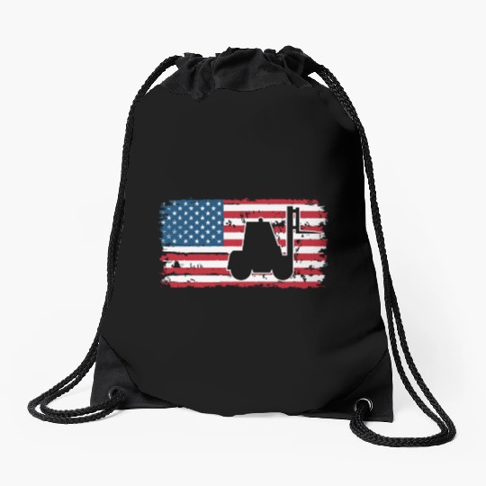 Forklift Driver Usa Flag Drawstring Bags