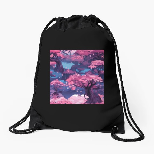 Anime Euphoria: Fantasy Cherry Blossom Dreamscape Drawstring Bags