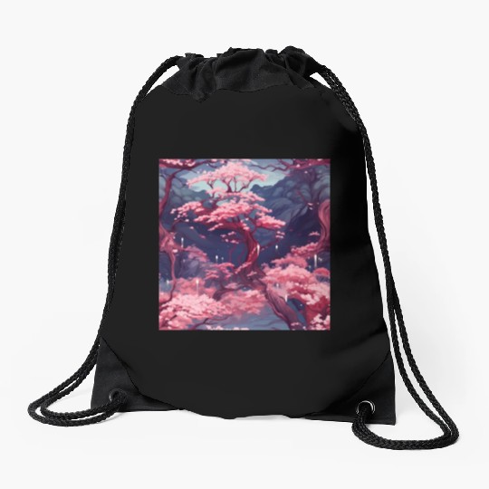 Anime Euphoria: Fantasy Cherry Blossom Dreamscape Drawstring Bags