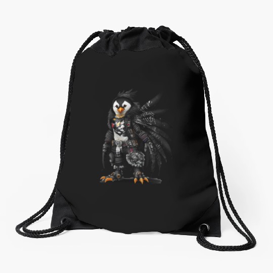 Punkrock Penguin with large feathers Drawstring Bags