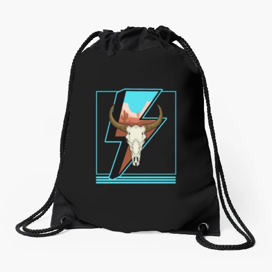 Cowboy Drawstring Bags, Lightning Cow Skull Dessert Cactus