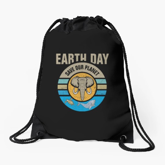Earth Day Save Our Planet Conservation Design Drawstring Bags